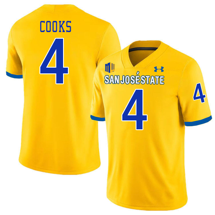 San Jose State Spartans #4 Elijah Cooks College Football Jerseys,Uniforms-Gold